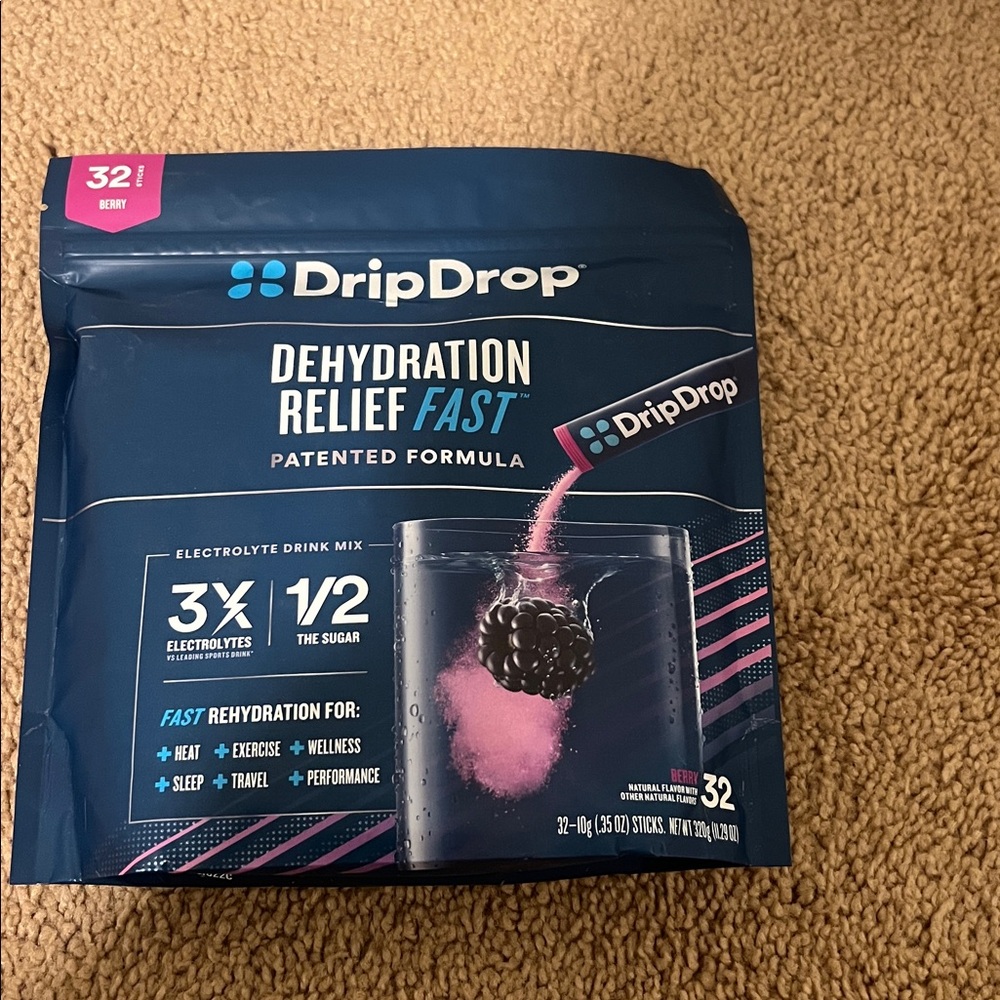 New Drip Drop dehydration relief fast Patented formula Berry 32sticks